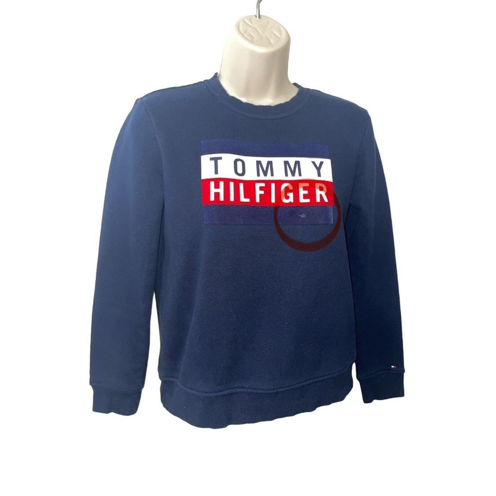 Tommy Hilfiger Women XS Crew Neck Big Logo Sweatshirt Y2K Style READ DESRIPTION